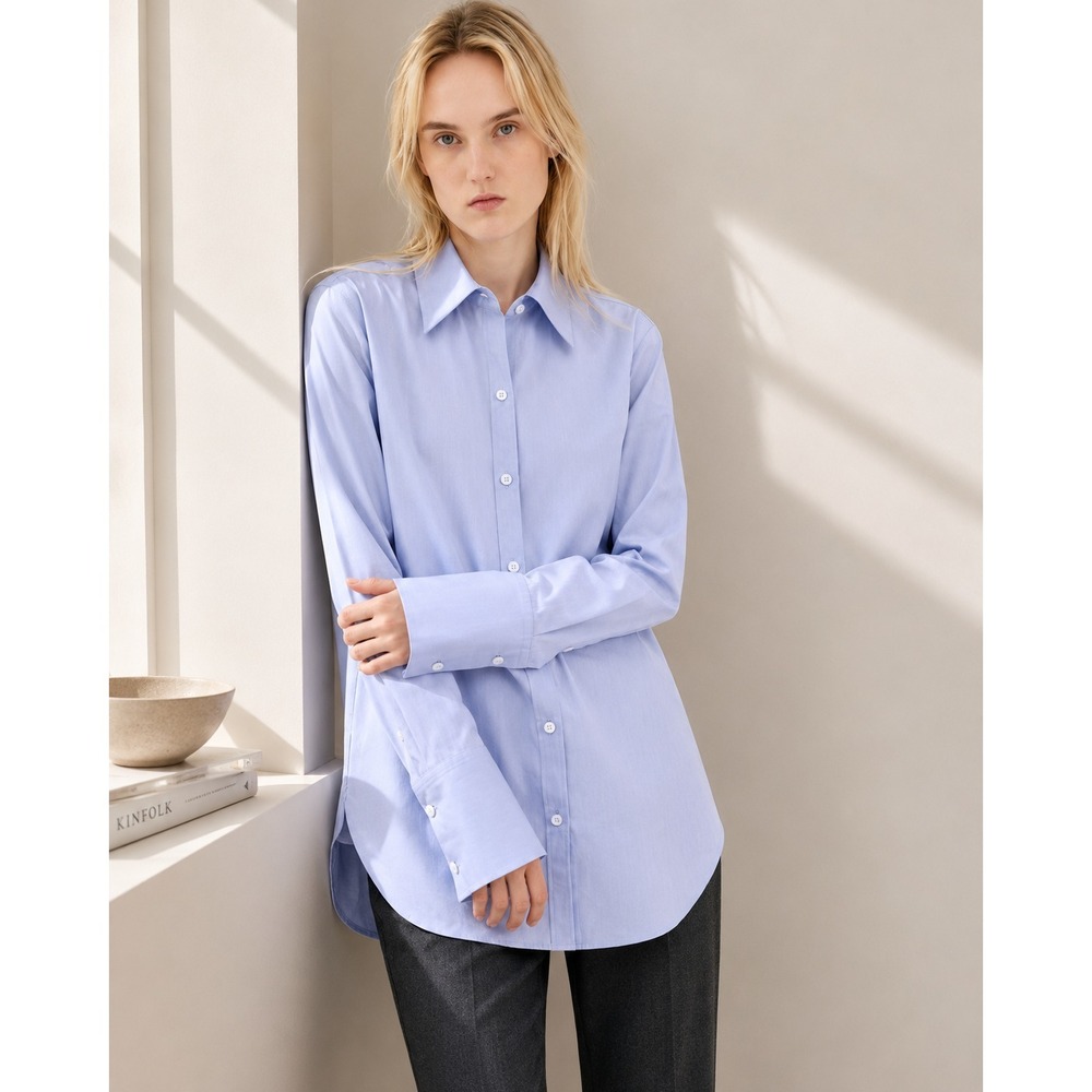 NWT Theory Classic Tuxedo Buttondown Shirt Blue Multi Derby Cotton P Petite $275